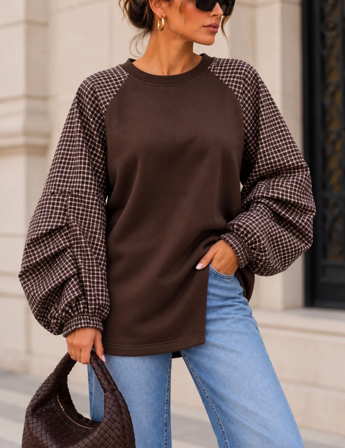 Bella Checkered sweatshirt brown pre order