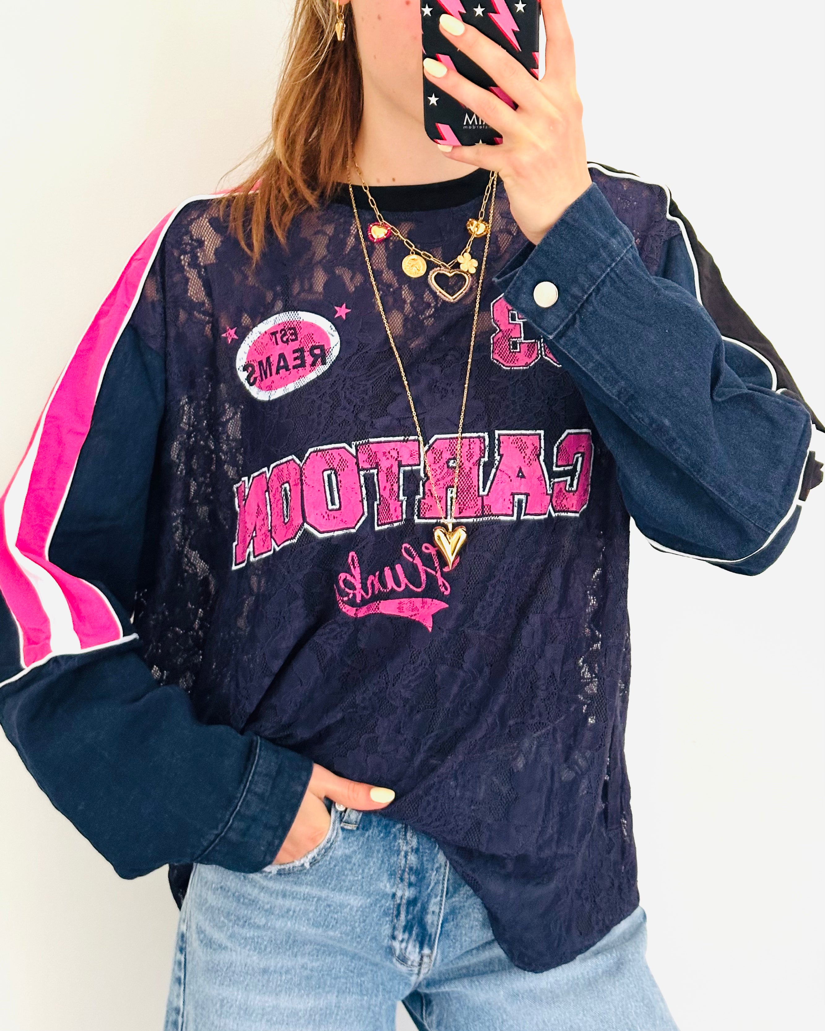 Baseball shirt Lace navy pink