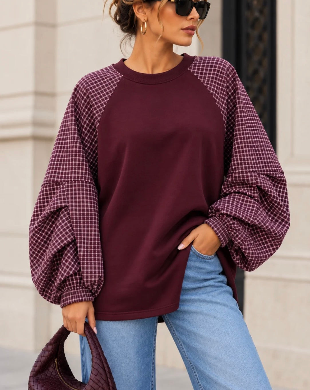 Bella Checkered sweatshirt burgundy pre order