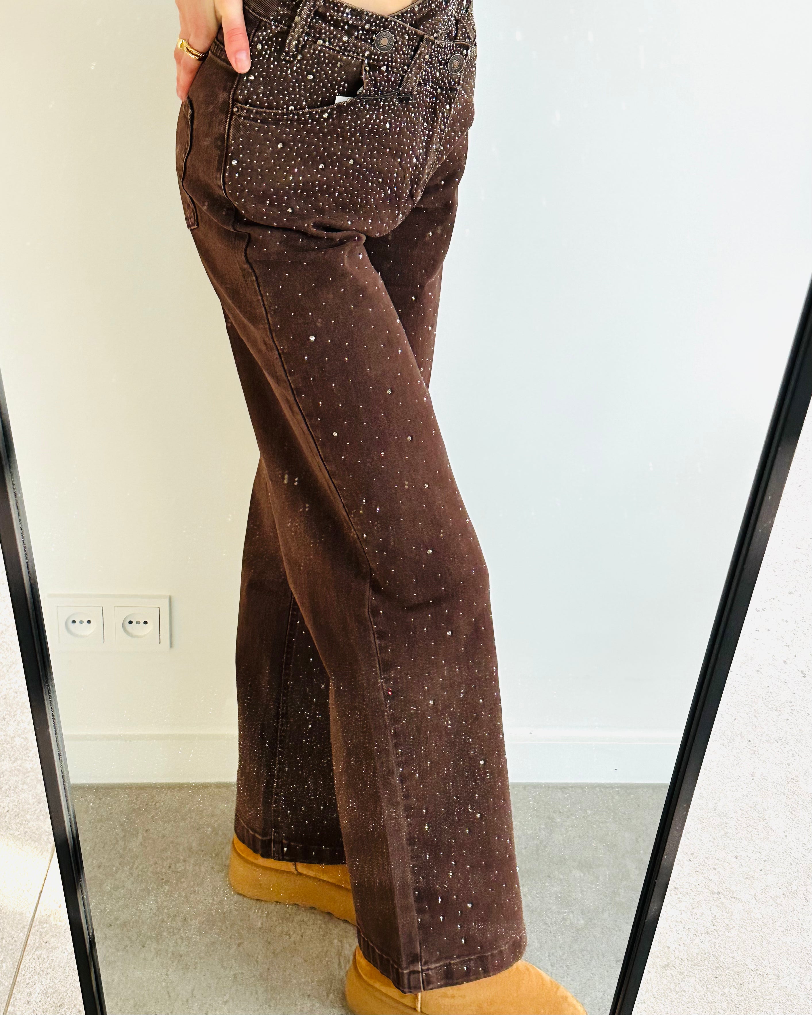Straight leg jeans glitter bruin