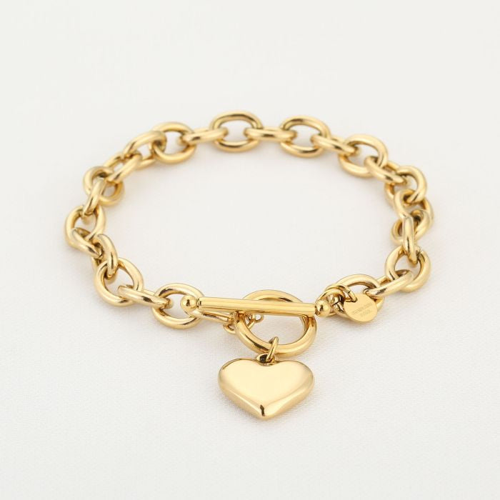 Hart chain armband goud