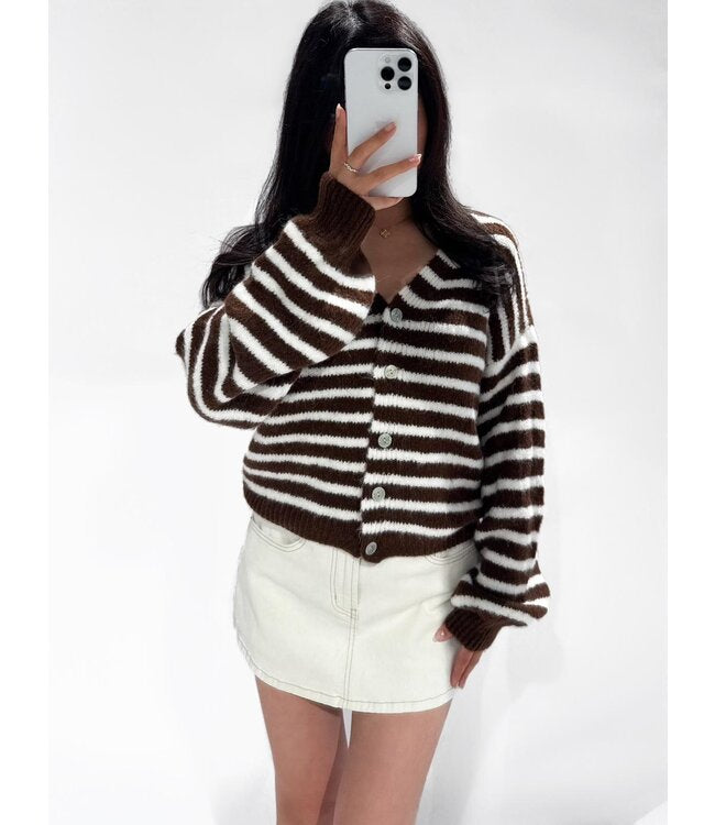 Cardigan à rayures marron