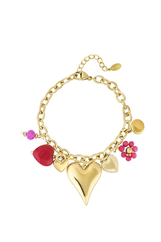 Bedel armband charm pink & red