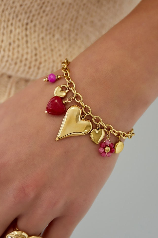 Bedel armband charm pink & red