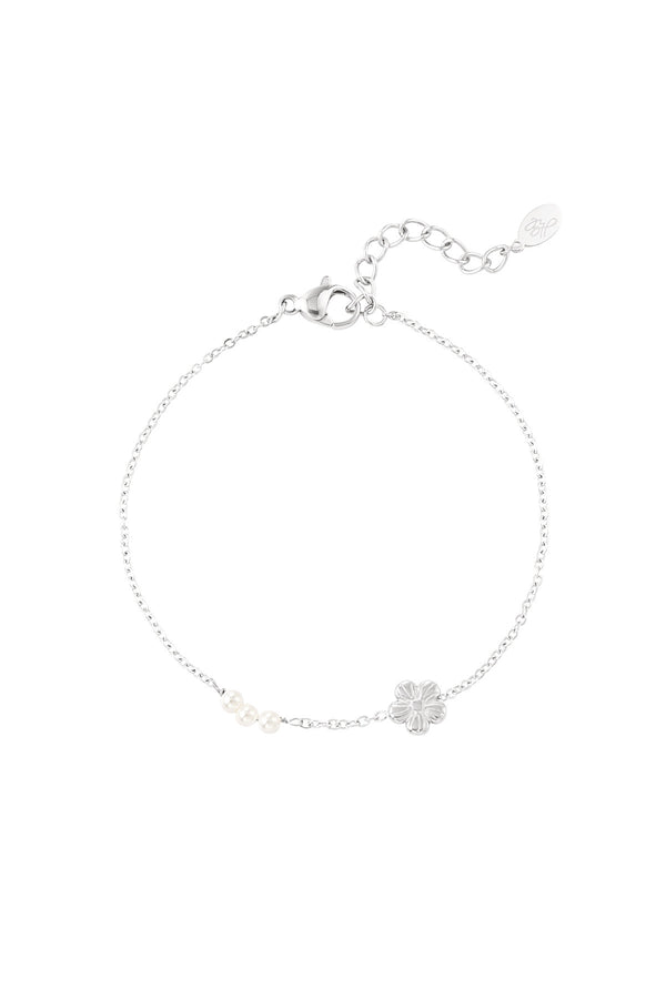 Flower pearl armband zilver