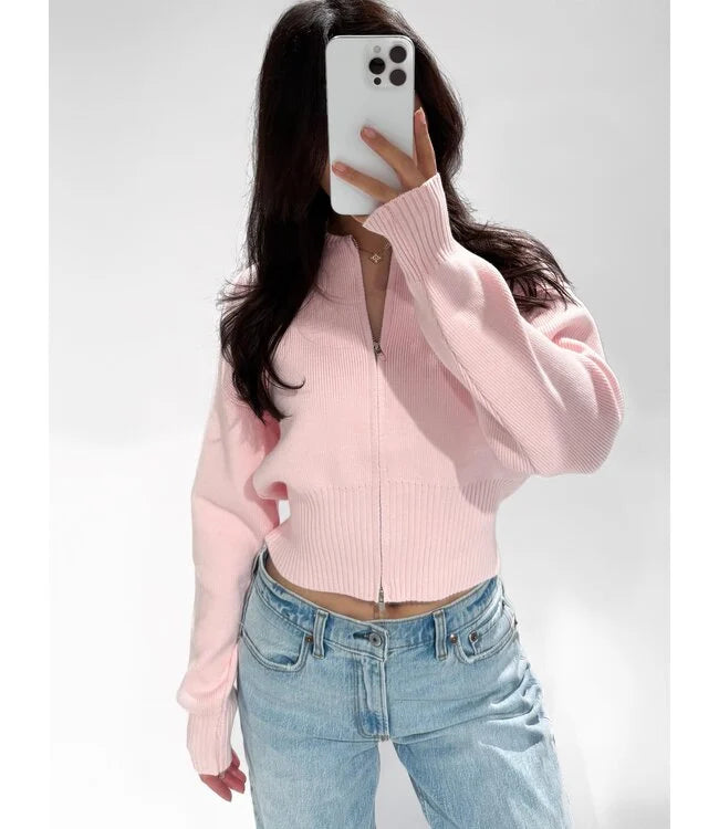 Zip cardigan pink