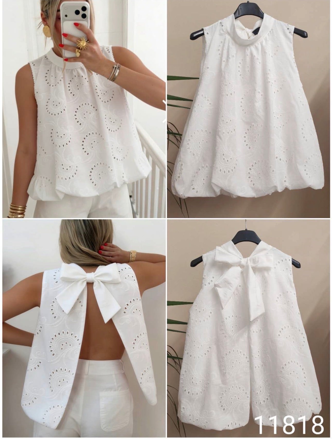 Lace blouse open back white