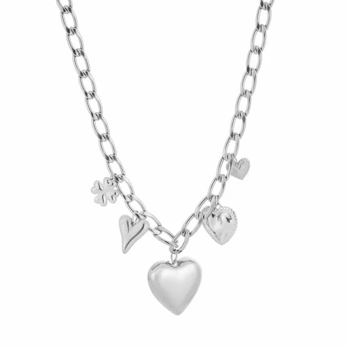 Klaver hartjes ketting zilver