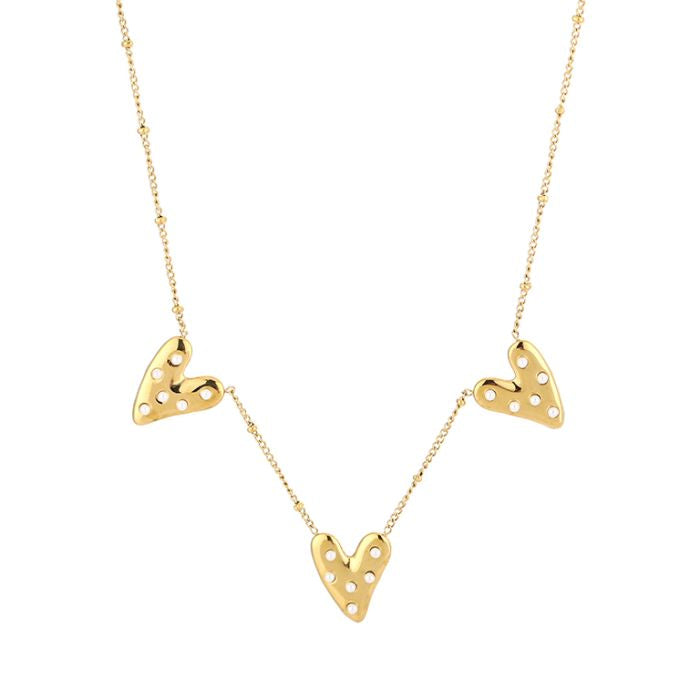 Pearl heart triple ketting goud