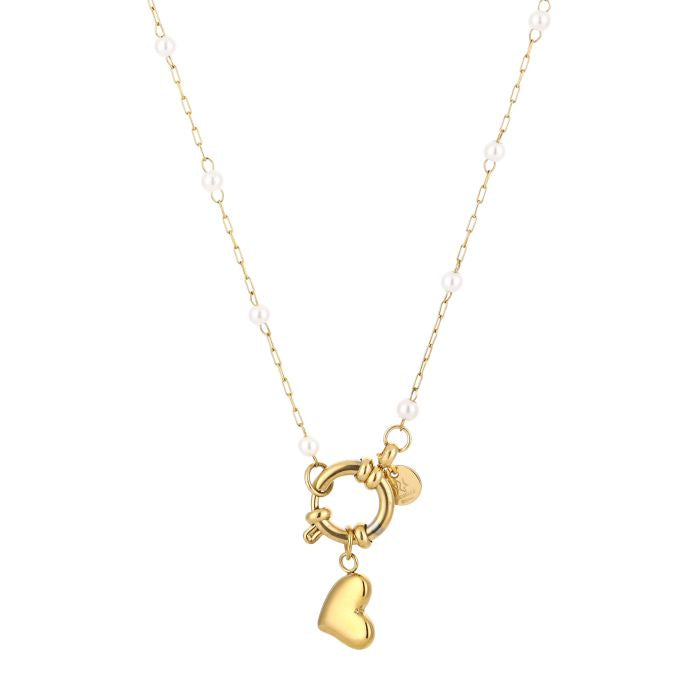 Pearl heart ketting goud