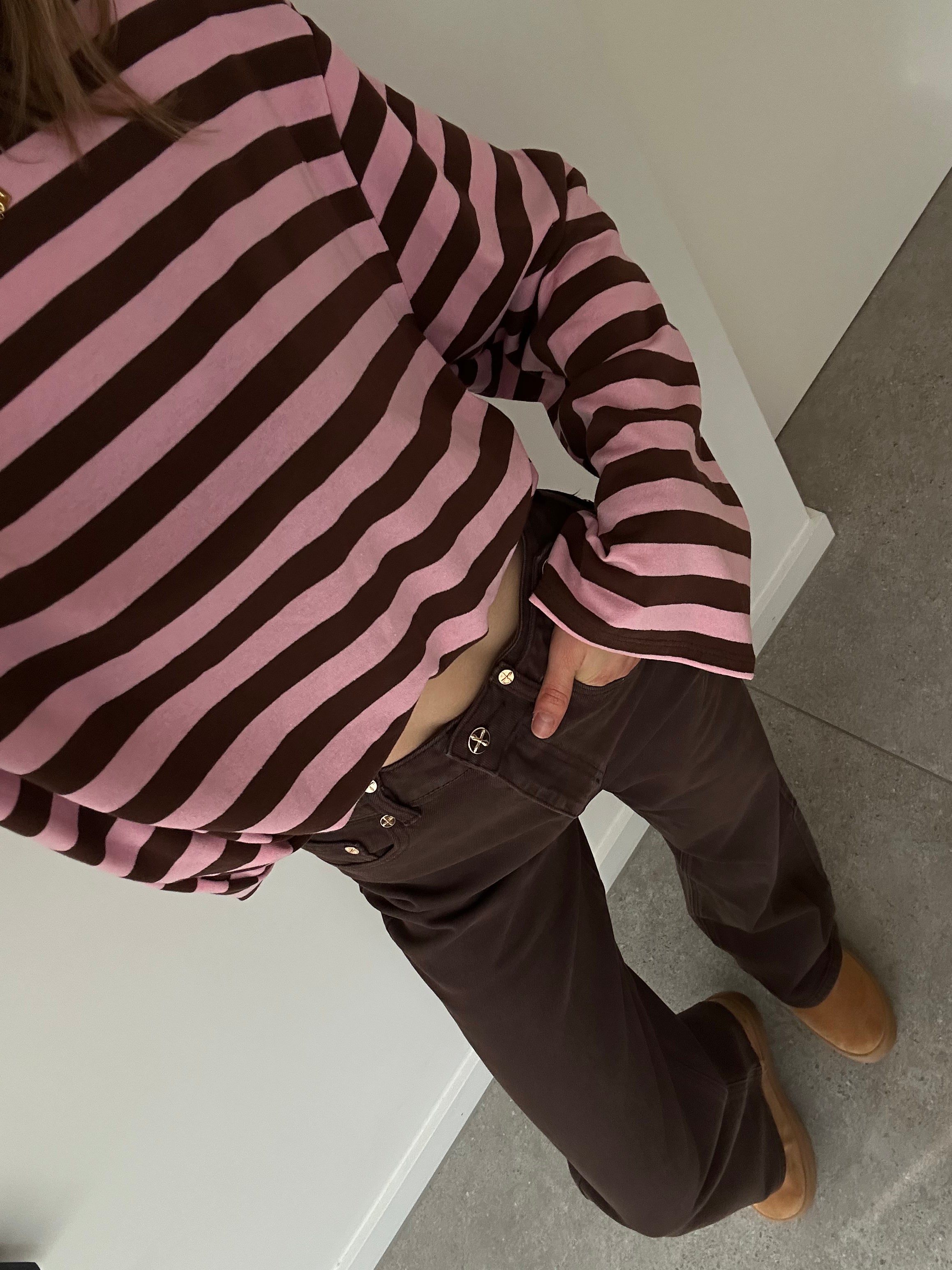 Casual stripe longsleeve roze bruin