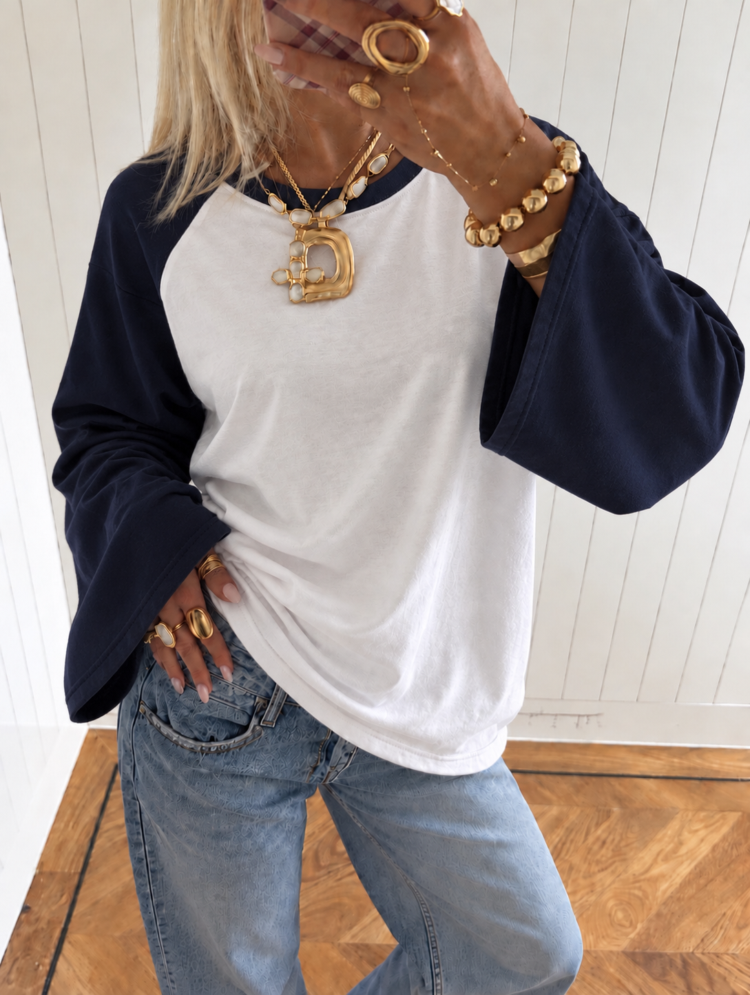 Double longsleeve white navy