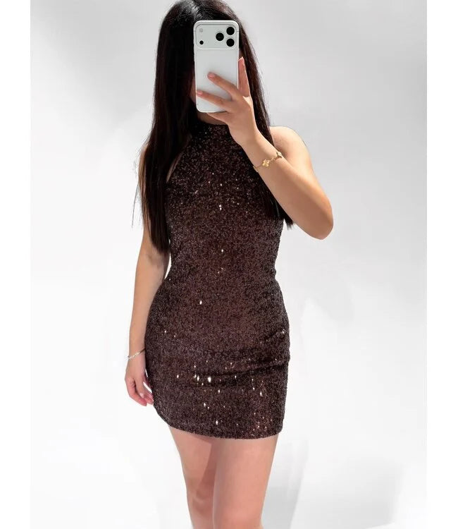 Halter glitter dress brown
