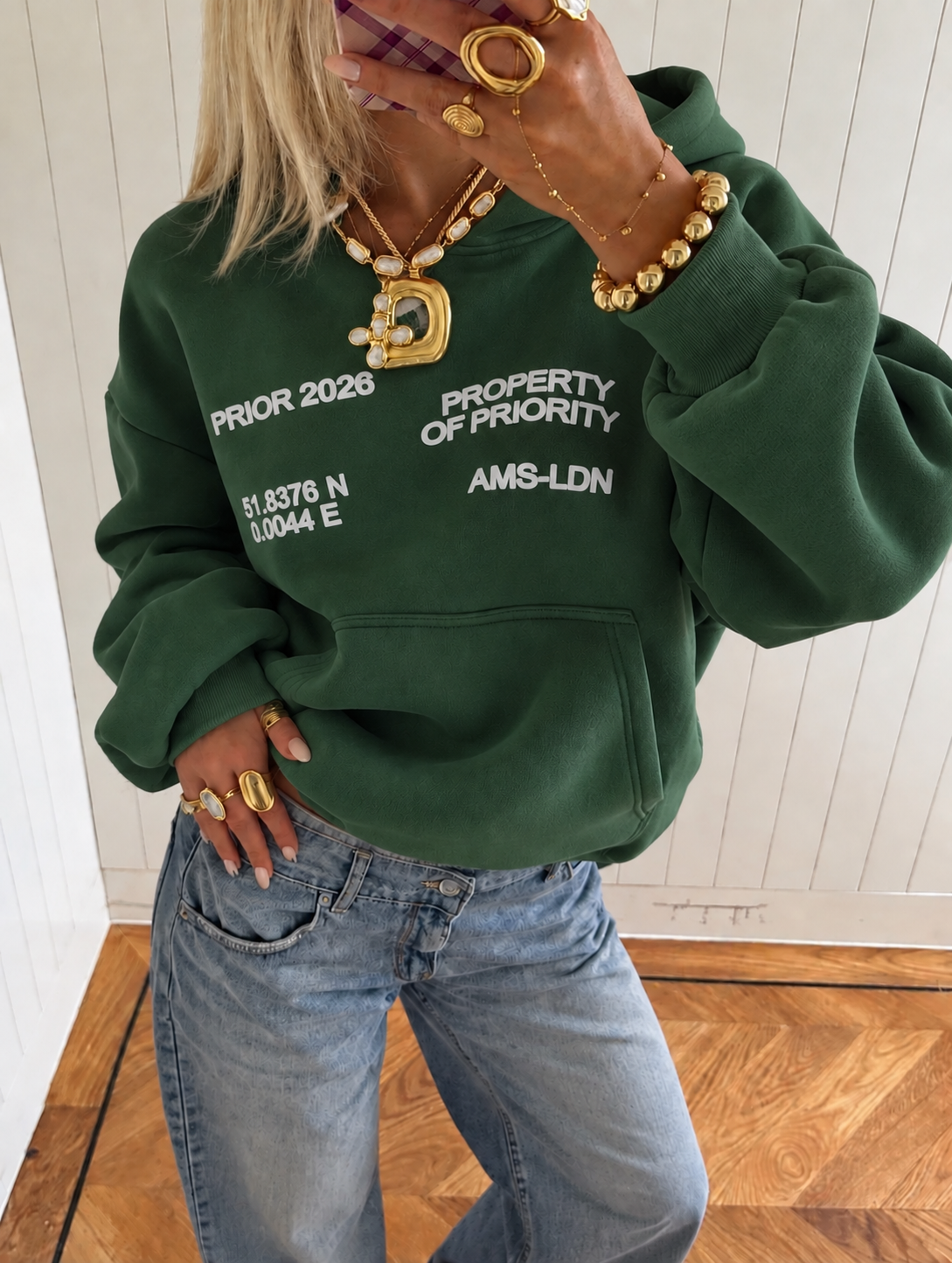 Priority hoodie ~ cloud green