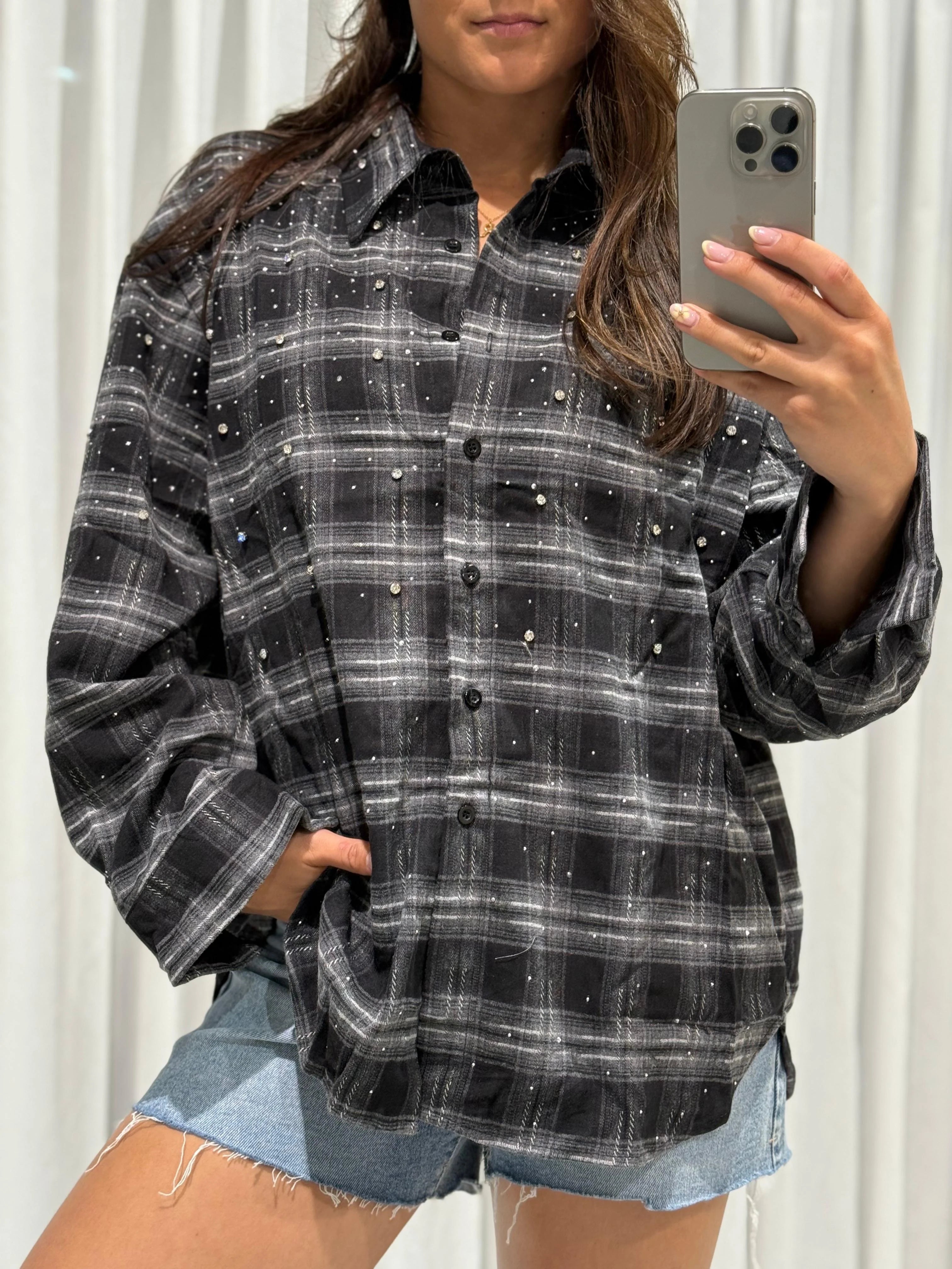 Limited glitter blouse checked black