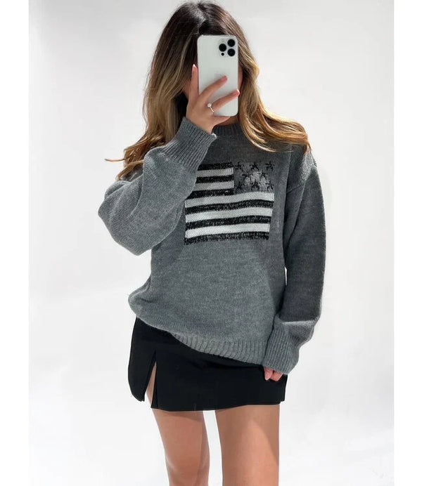 USA trui glitter grey oversized