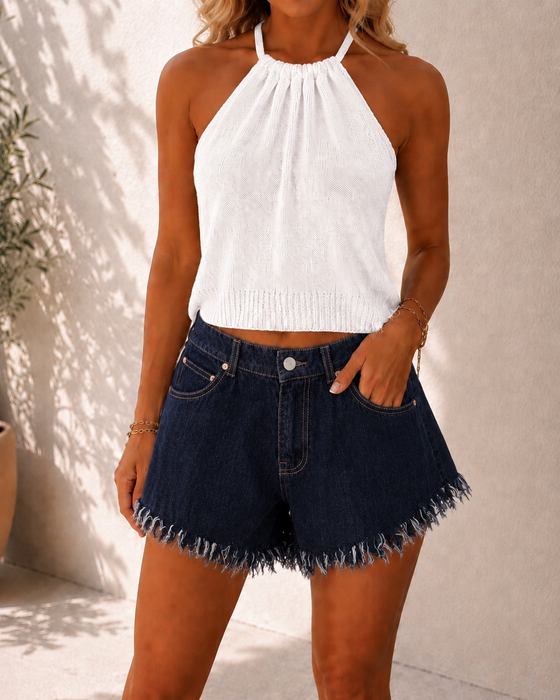 Ruffle summer short dark blue