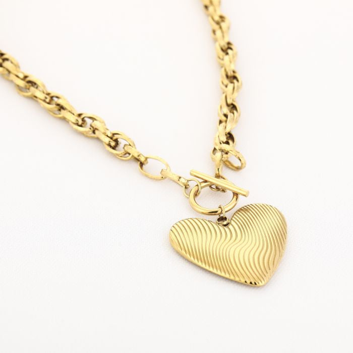 Luxe schakel ketting hart goud