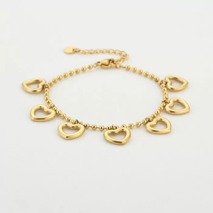 Heart charms armband goud