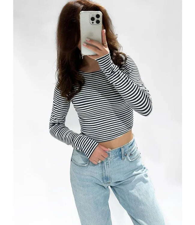 Leela top stripe zwart