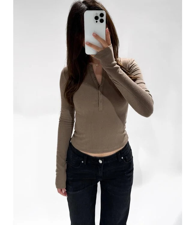Maaik top long sleeve taupe