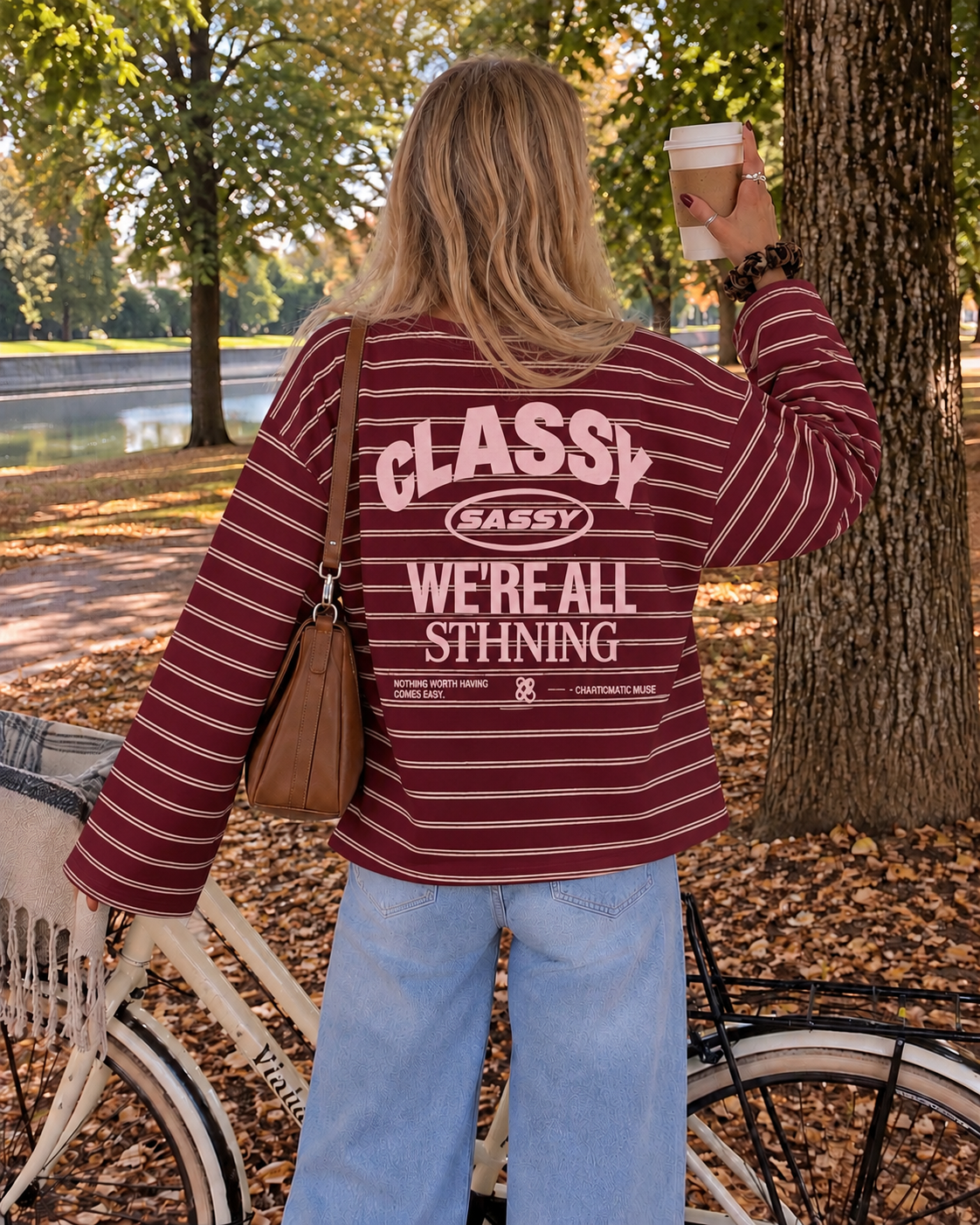 Classy striped longsleeve bordeaux pink