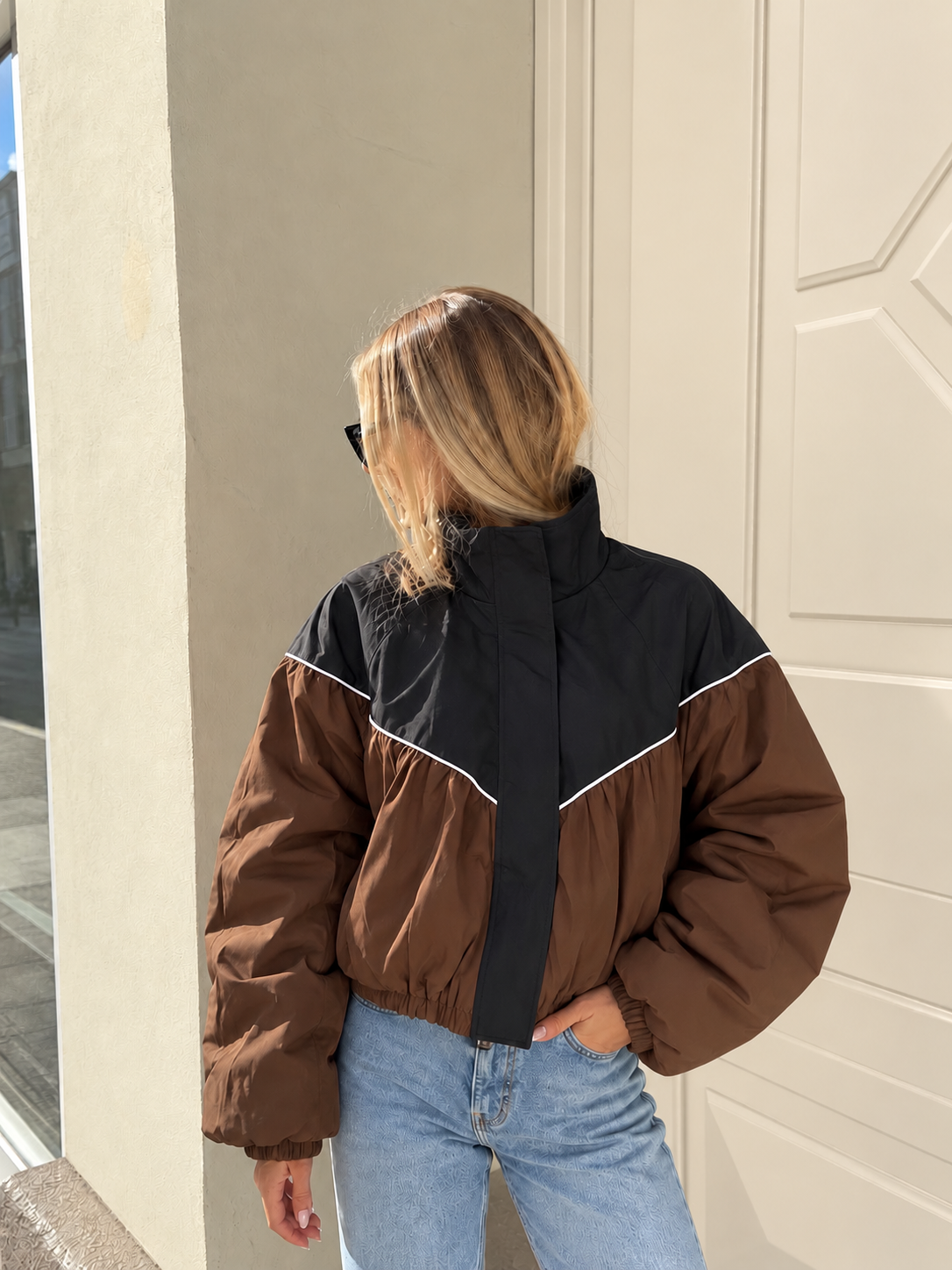 Riley Contrast Bomber Jacket Brown/black