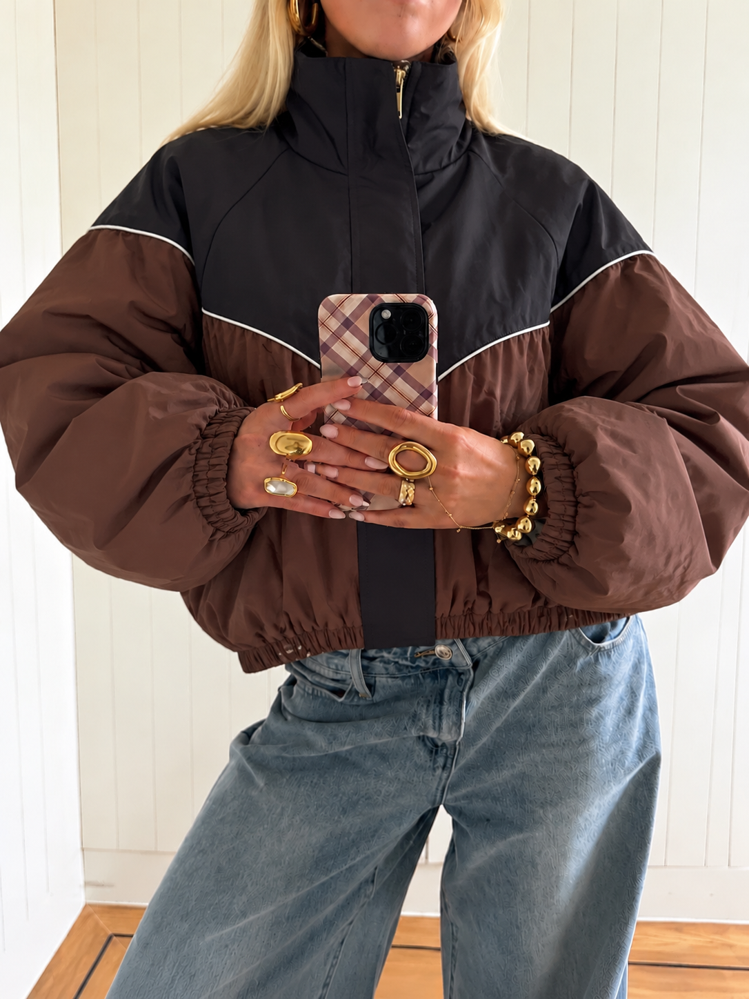 Riley Contrast Bomber Jacket Brown/black