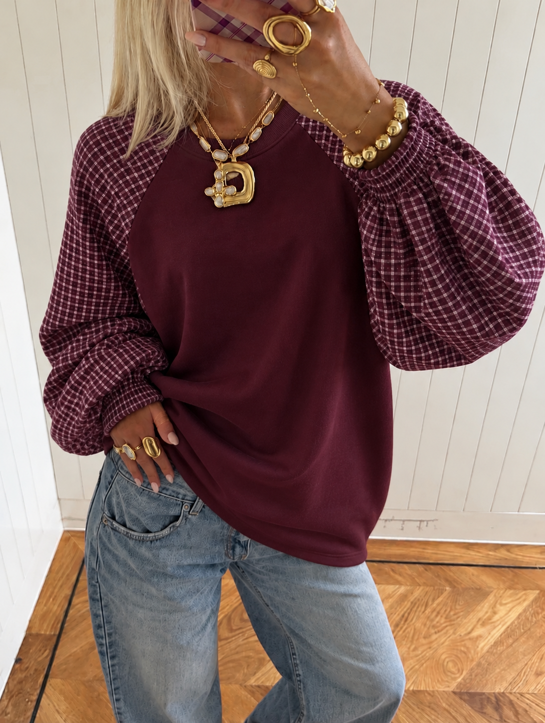 Bella Checkered sweatshirt burgundy pre order