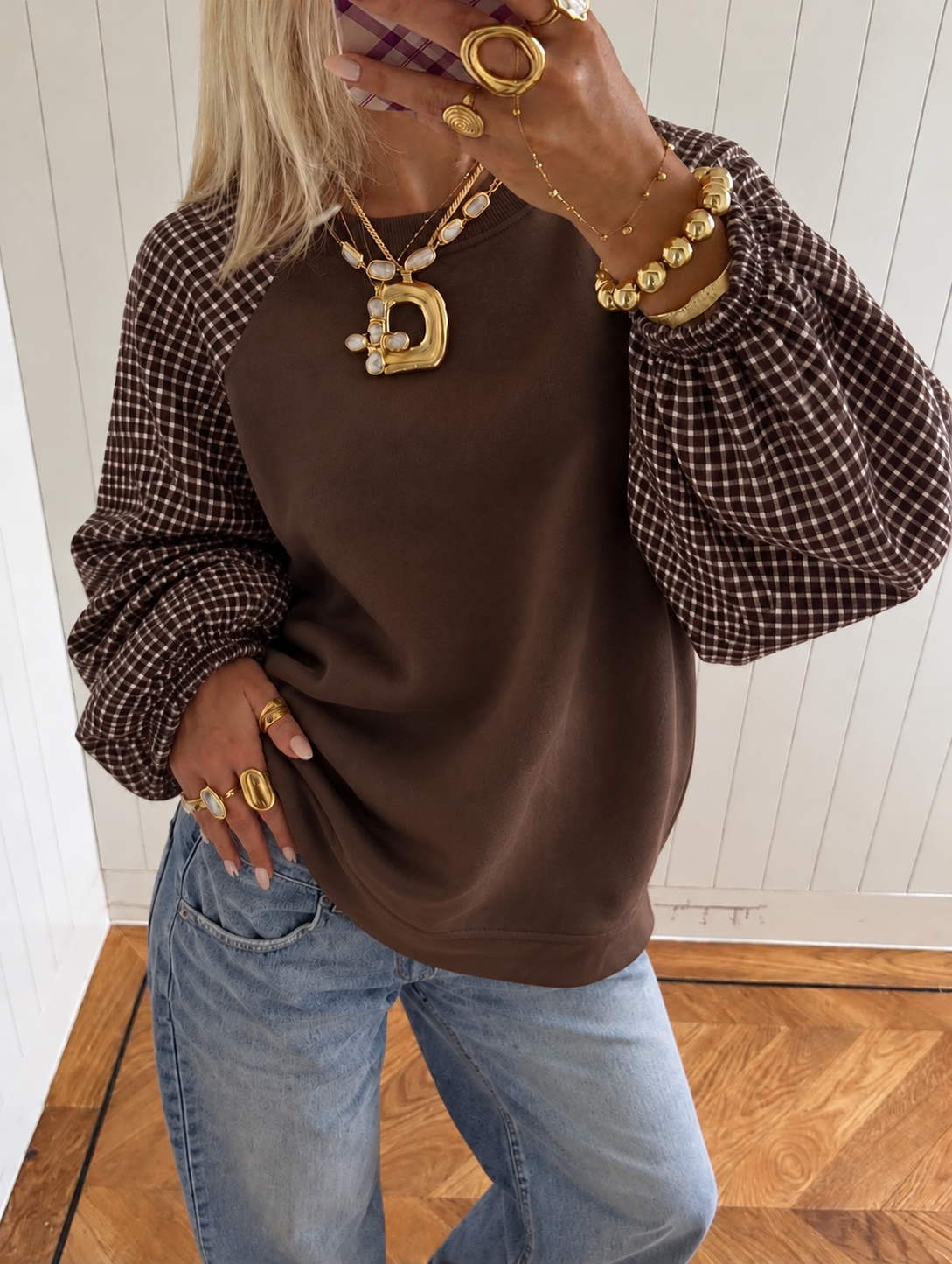 Bella Checkered sweatshirt brown pre order