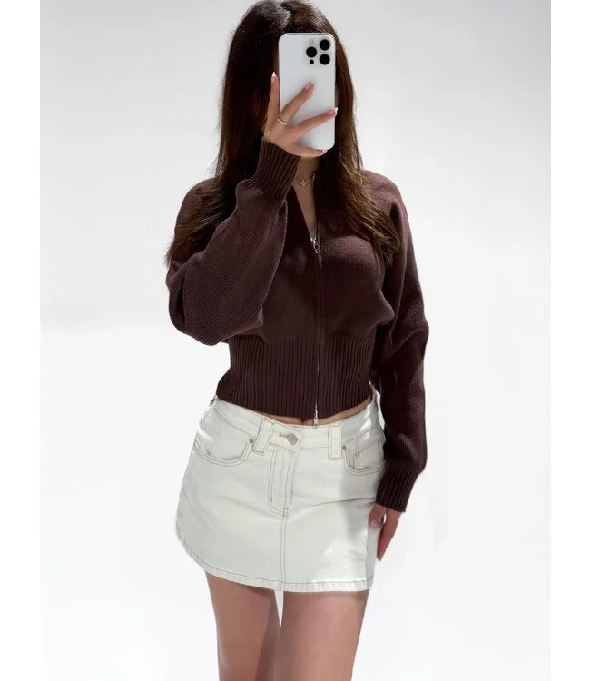 Zip cardigan brown