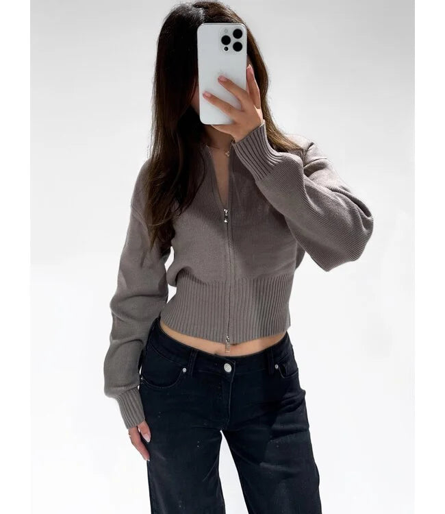 Zip cardigan taupe