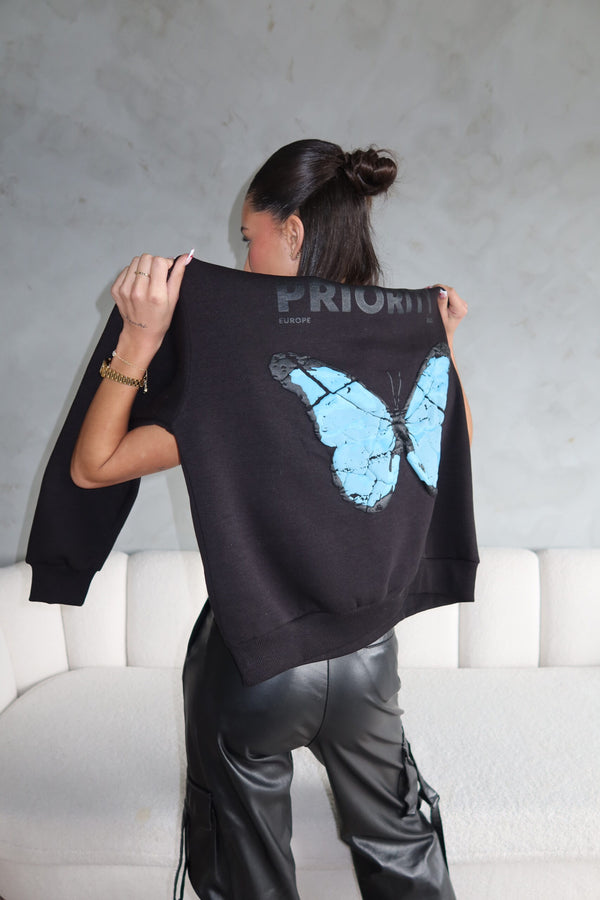 Butterfly hoodie zwart blauw