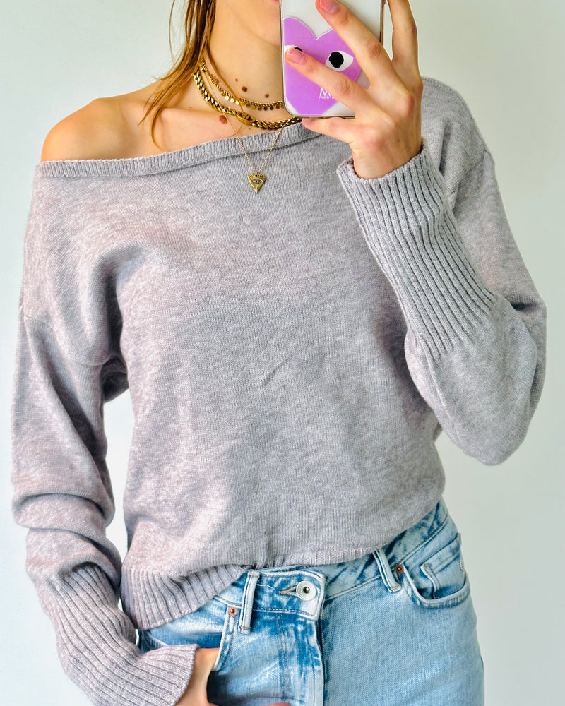 One shoulder trui grijs