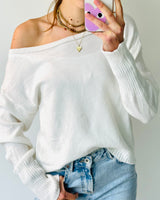 One shoulder trui wit