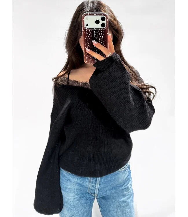 Lace sweater black