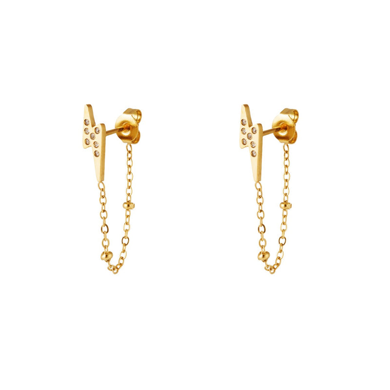 Bliksem chain oorbellen goud